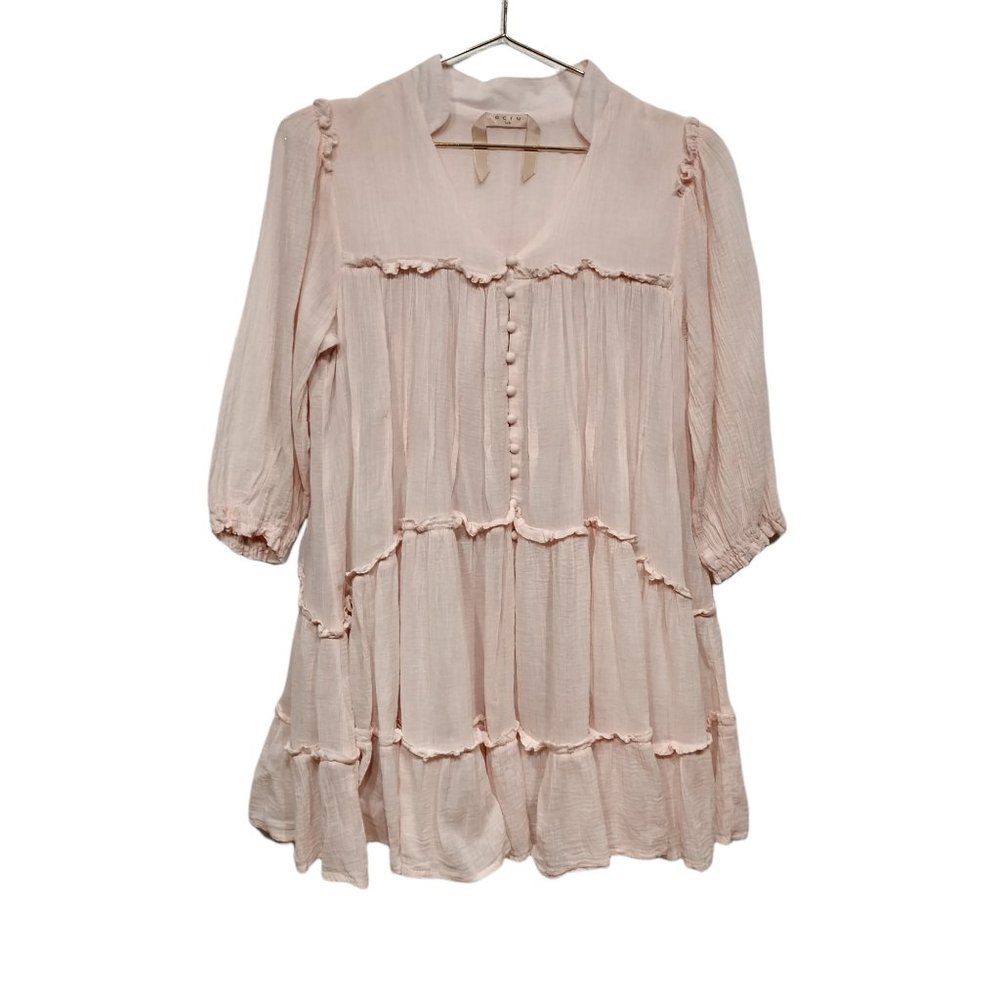 Ecru Lab Ruffle Tiered Boho Babydoll Tunic Size S